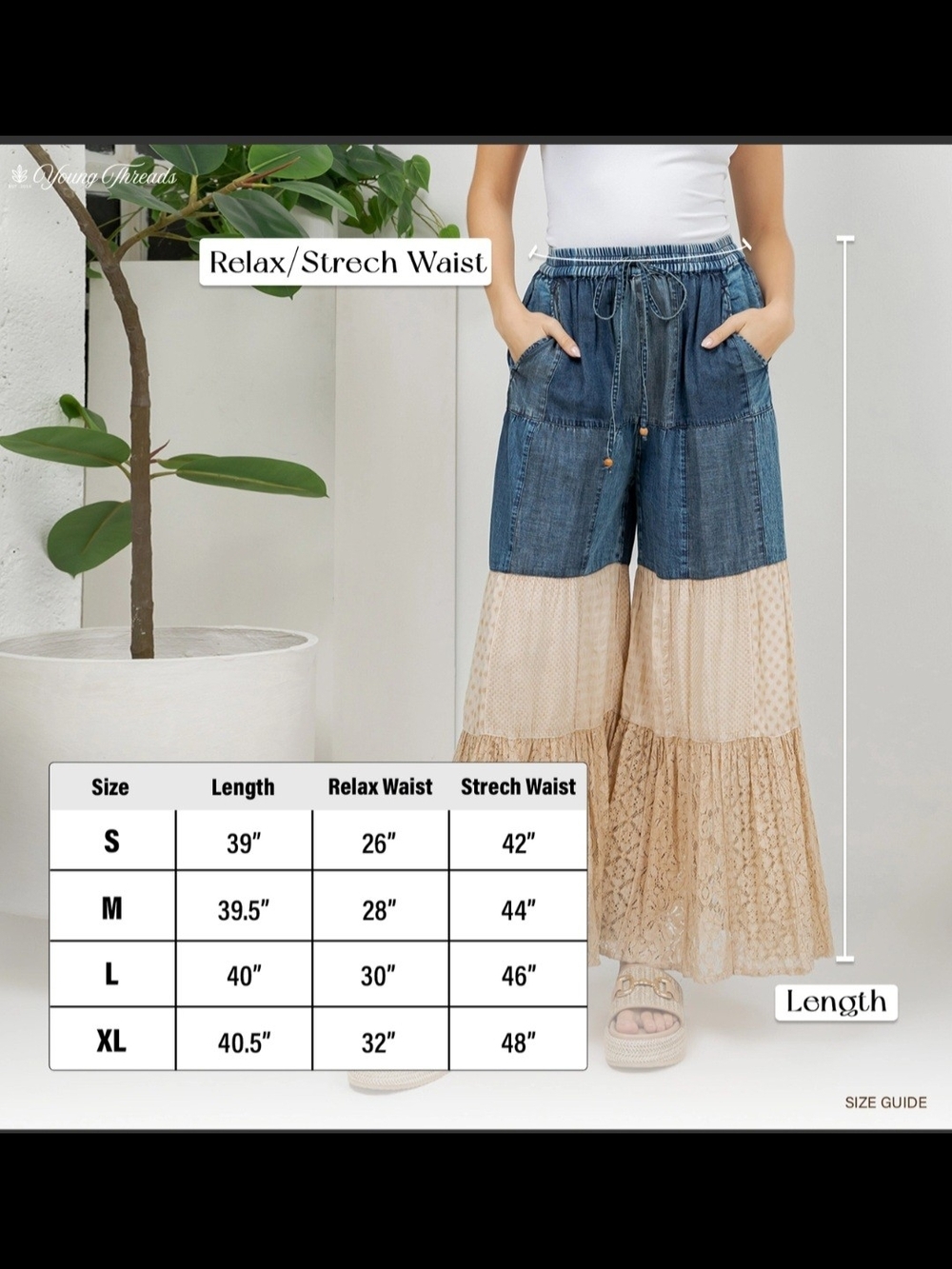 Young Threads Wide Leg Tiered Textured Pants in Brown Sz L - Picture 7 of 7
